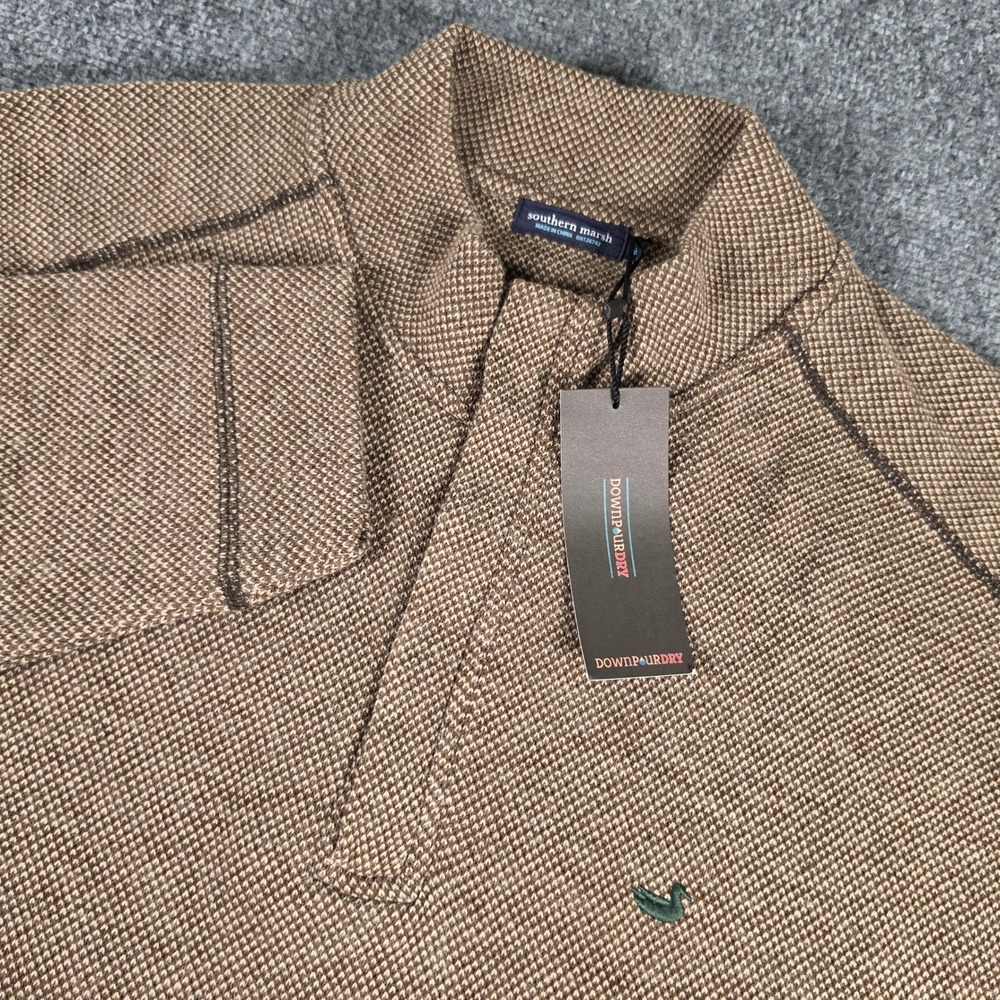 Southern Marsh DownpourDry Pullover Mens XL Brown Quarter Zip Textured Knit NWT